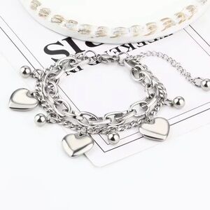Stainless Steel Double Chain Heart Charm Bracelet